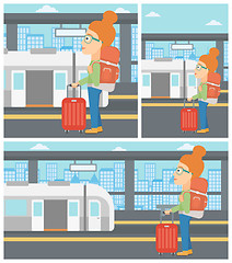 Image showing Woman at the train station vector illustration.