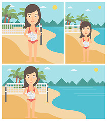 Image showing Beach volleyball player vector illustration.