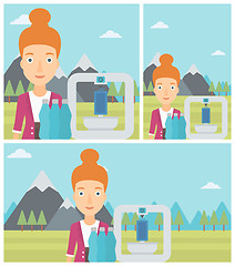 Image showing Woman with three D printer vector illustration.