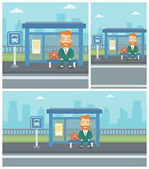 Image showing Man waiting for bus at the bus stop.