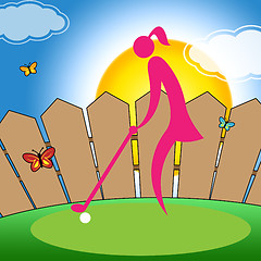 Image showing Woman Teeing Off Shows Golf Course Lady Professional