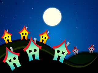 Image showing Houses At Nighttime Indicates Dark Evening Properties