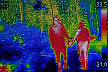 Image showing Thermal image couple walking through the woods