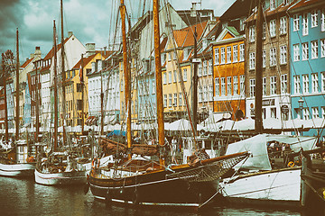 Image showing COPENHAGEN, DENMARK - AUGUST 14, 2016: Boats in the docks Nyhavn