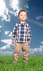 Image showing Little Baby Boy In Green Grass