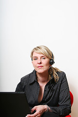 Image showing headset and laptop woman