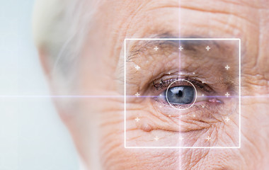 Image showing close up of senior woman face and eye