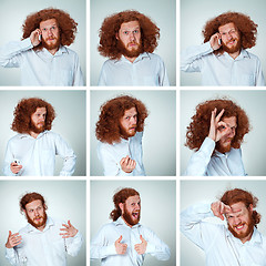 Image showing The young man funny face expressions composite on gray background