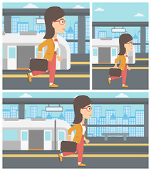 Image showing Woman at the train station vector illustration.