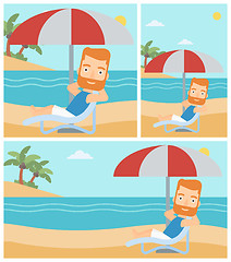 Image showing Man relaxing on beach chair vector illustration.