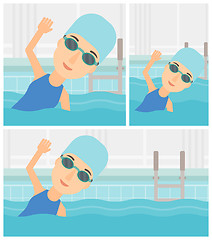 Image showing Woman swimming in pool vector illustration.
