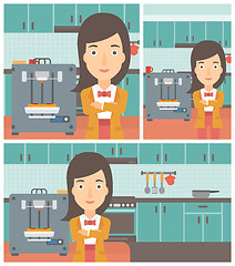 Image showing Woman with three D printer vector illustration.