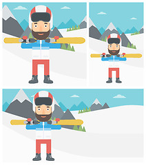 Image showing Man holding skis vector illustration.