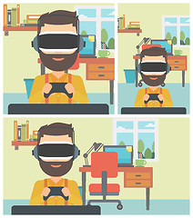 Image showing Man wearing virtual reality headset.