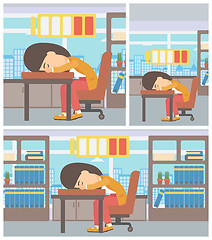 Image showing Woman sleeping at workplace vector illustration.