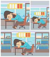 Image showing Man sleeping at workplace vector illustration.