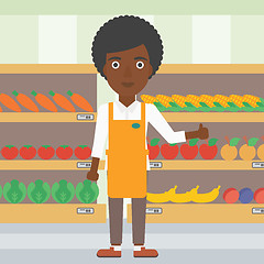 Image showing Friendly supermarket worker vector illustration.