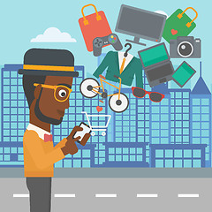 Image showing Man making purchases online vector illustration.