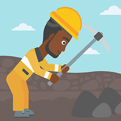 Image showing Miner working with pickaxe vector illustration.