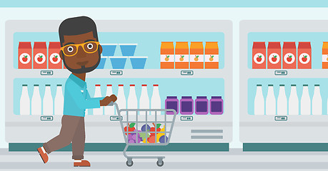 Image showing Customer with shopping cart vector illustration.