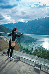 Image showing Stegastein Lookout Beautiful Nature Norway observation deck view