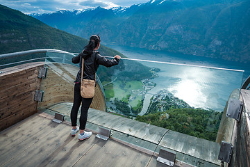 Image showing Stegastein Lookout Beautiful Nature Norway observation deck view