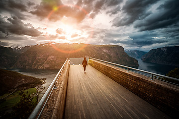 Image showing Stegastein Lookout Beautiful Nature Norway observation deck view