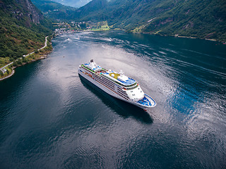 Image showing Geiranger fjord, Norway aerial photography.