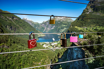 Image showing Geiranger fjord view point Lookout observation deck, Norway.