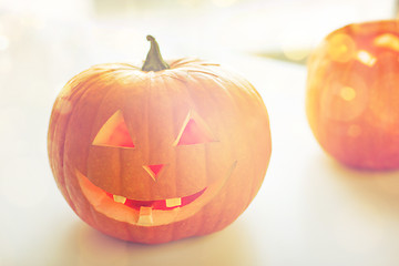 Image showing close up of pumpkins on table