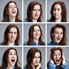 Image showing Set of young woman\'s portraits with different emotions