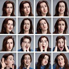 Image showing Set of young woman\'s portraits with different emotions