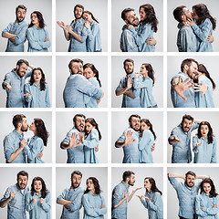 Image showing The collage from images of couple on gray background