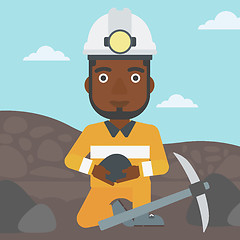 Image showing Miner holding coal in hands vector illustration.