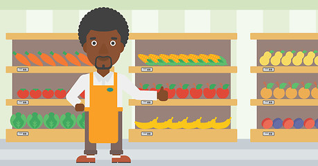 Image showing Friendly supermarket worker vector illustration.