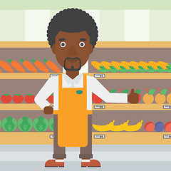 Image showing Friendly supermarket worker vector illustration.