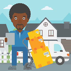 Image showing Delivery man with cardboard boxes.