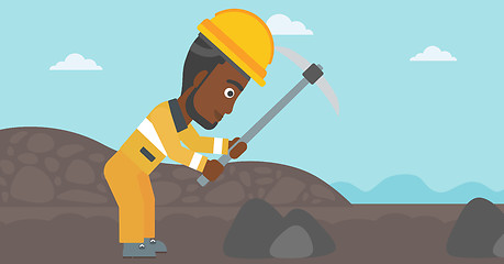 Image showing Miner working with pickaxe vector illustration.