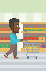 Image showing Customer with shopping cart vector illustration.