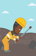 Image showing Miner working with pickaxe vector illustration.