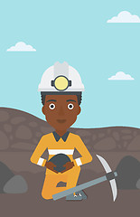 Image showing Miner holding coal in hands vector illustration.