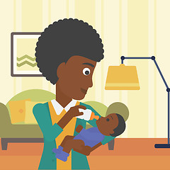 Image showing Mother feeding baby vector illustration.