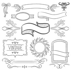 Image showing Set of vintage ribbons, frames and elements.