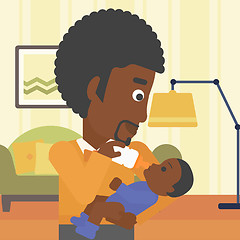 Image showing Father feeding baby vector illustration.