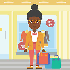 Image showing Happy woman with bags vector illustration.