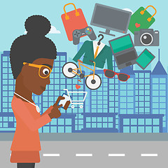 Image showing Woman making purchases online vector illustration.