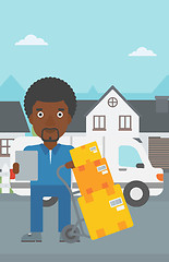 Image showing Delivery man with cardboard boxes.