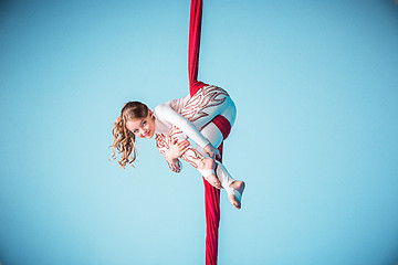 Image showing Graceful gymnast performing aerial exercise