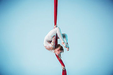 Image showing Graceful gymnast performing aerial exercise