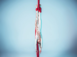 Image showing Graceful gymnast performing aerial exercise